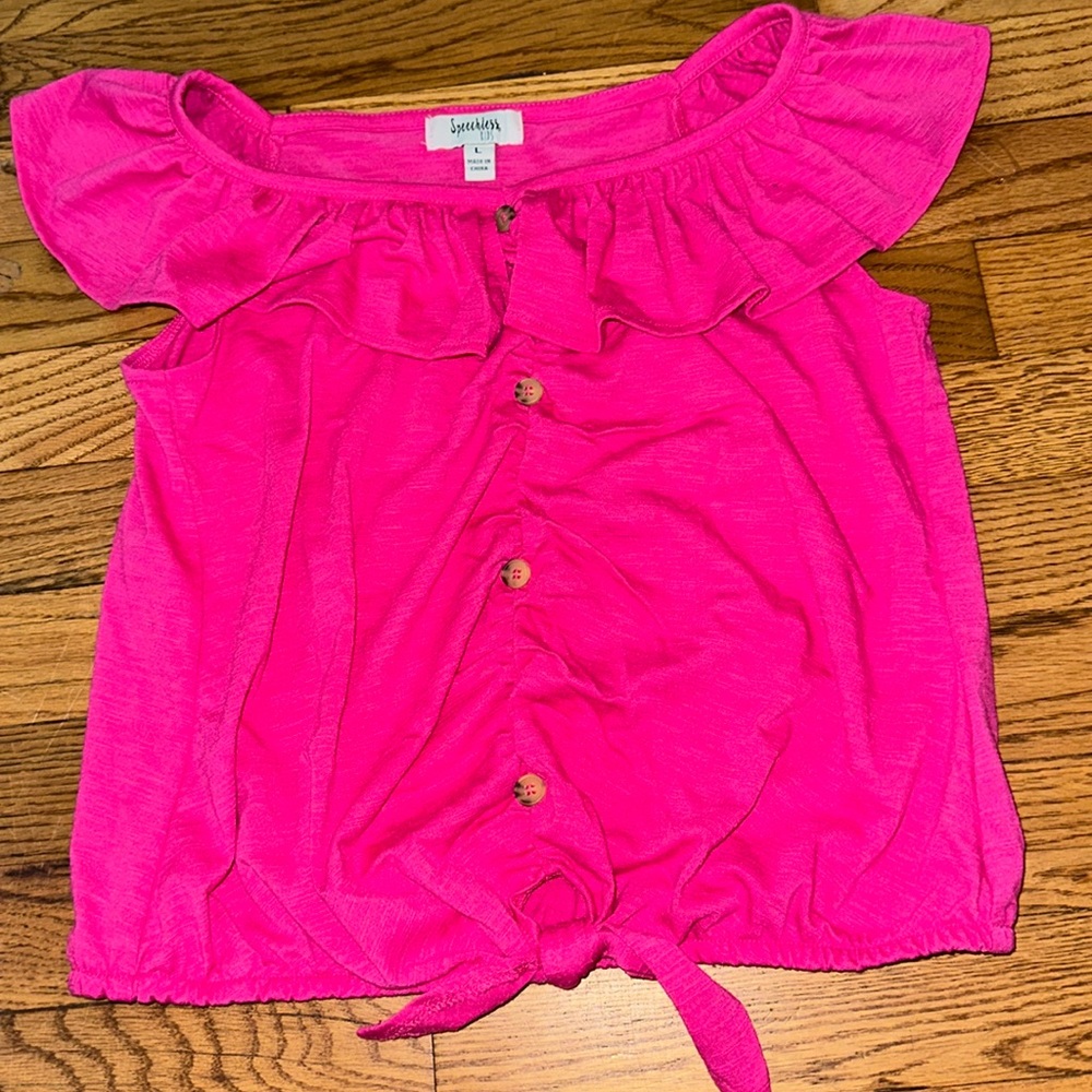 Pink flutter sleeve tie in front top for girls